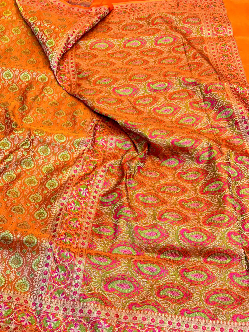 Orange Mashru Katan Silk Banarasi Saree