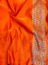 Orange Mashru Katan Silk Banarasi Saree