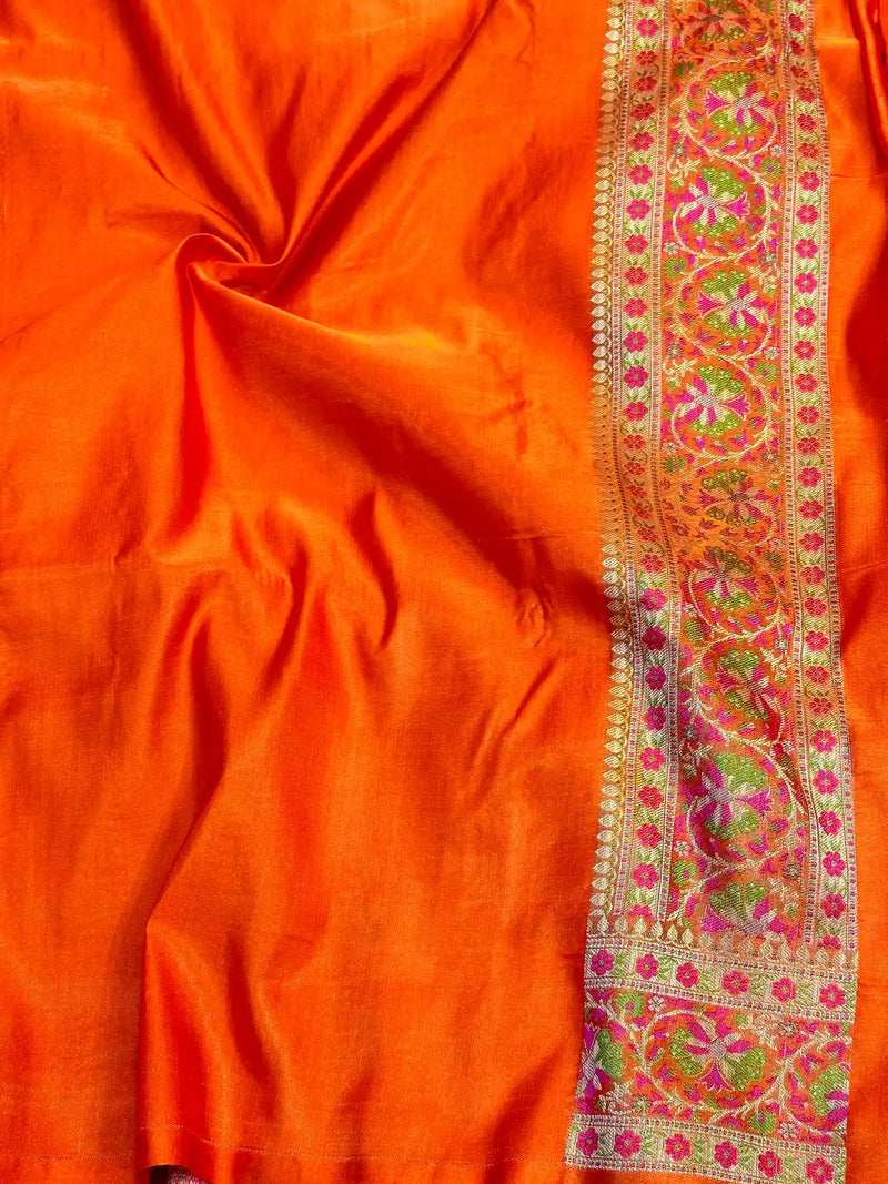 Orange Mashru Katan Silk Banarasi Saree