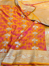 Orange Mashru Katan Silk Meenakari Weave Banarasi Saree