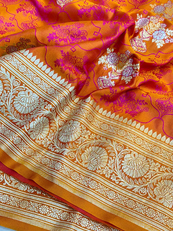 Orange Mashru Katan Silk Meenakari Weave Banarasi Saree