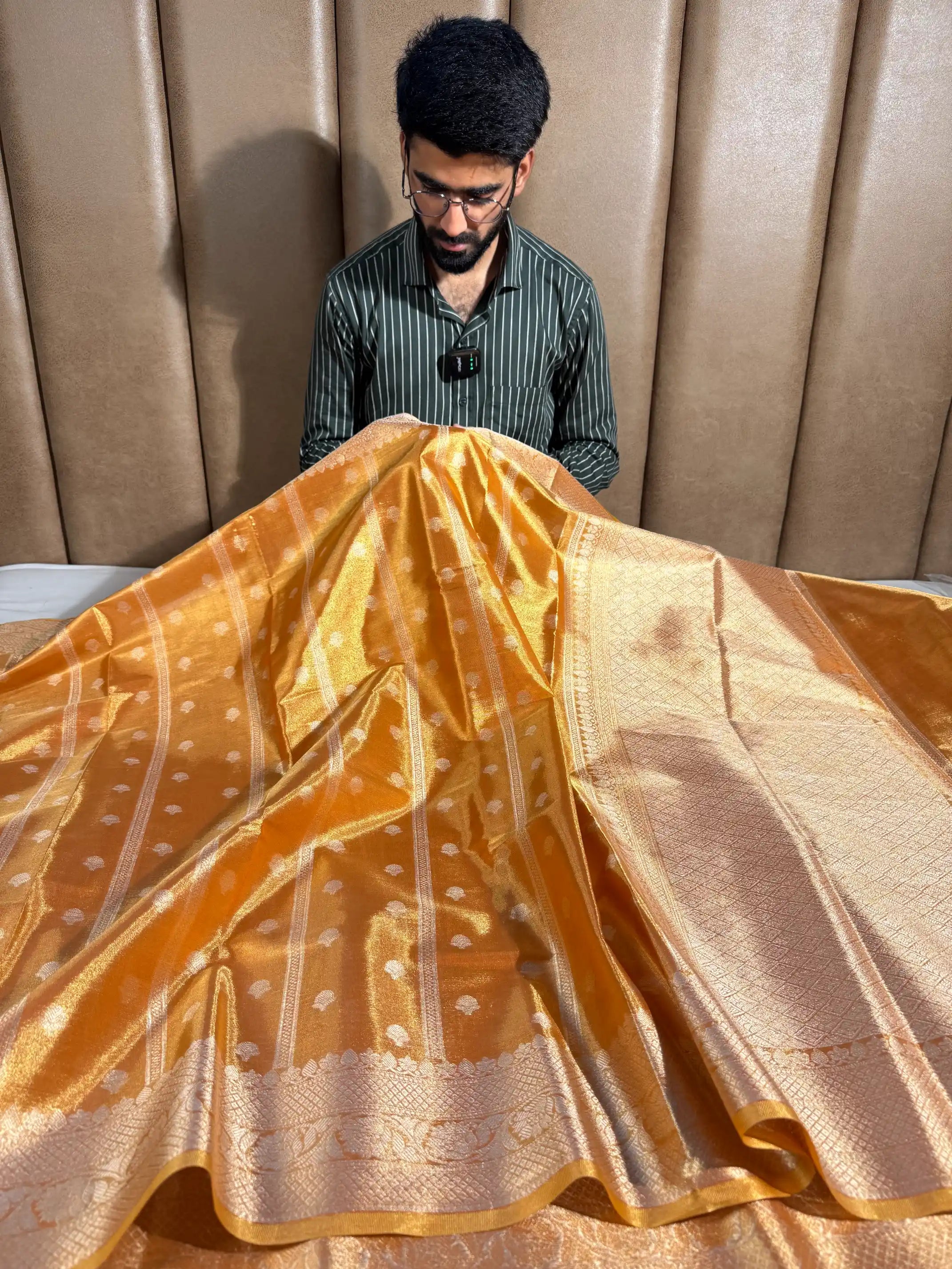 Orange Peel Kathan Tissue Silk Zari Buta Banarasi Saree