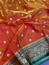 Orange Colour Satin Silk Embroidered Saree