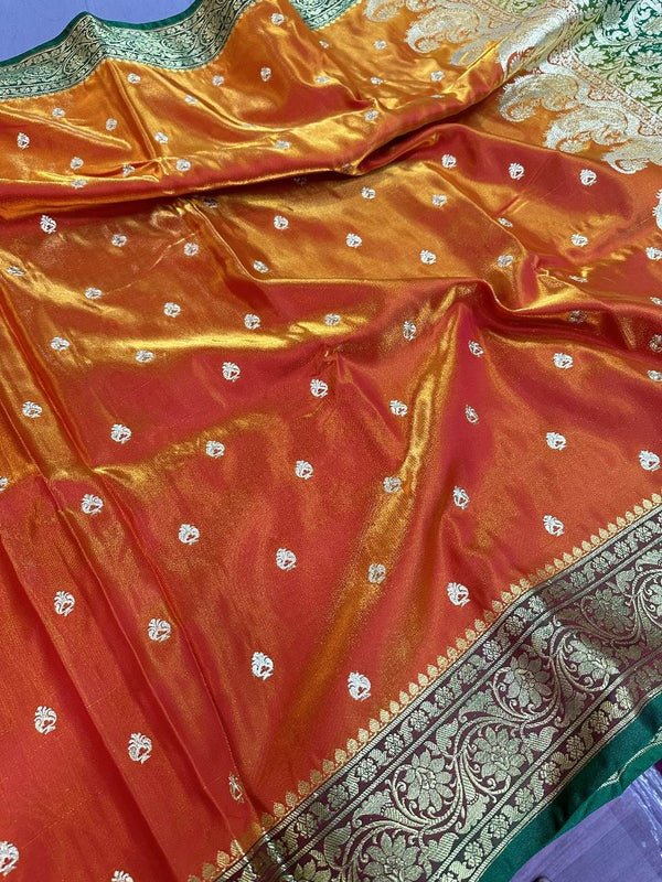 Orange Colour Satin Silk Embroidered Saree