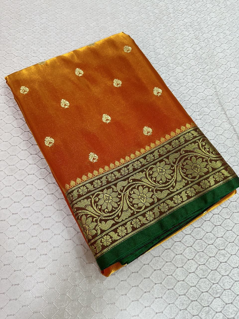 Orange Colour Satin Silk Embroidered Saree