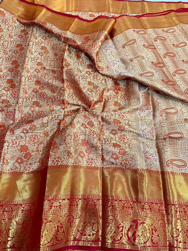 Orange Kanjeevaram Tissue Silk Meenakari Banarasi Saree