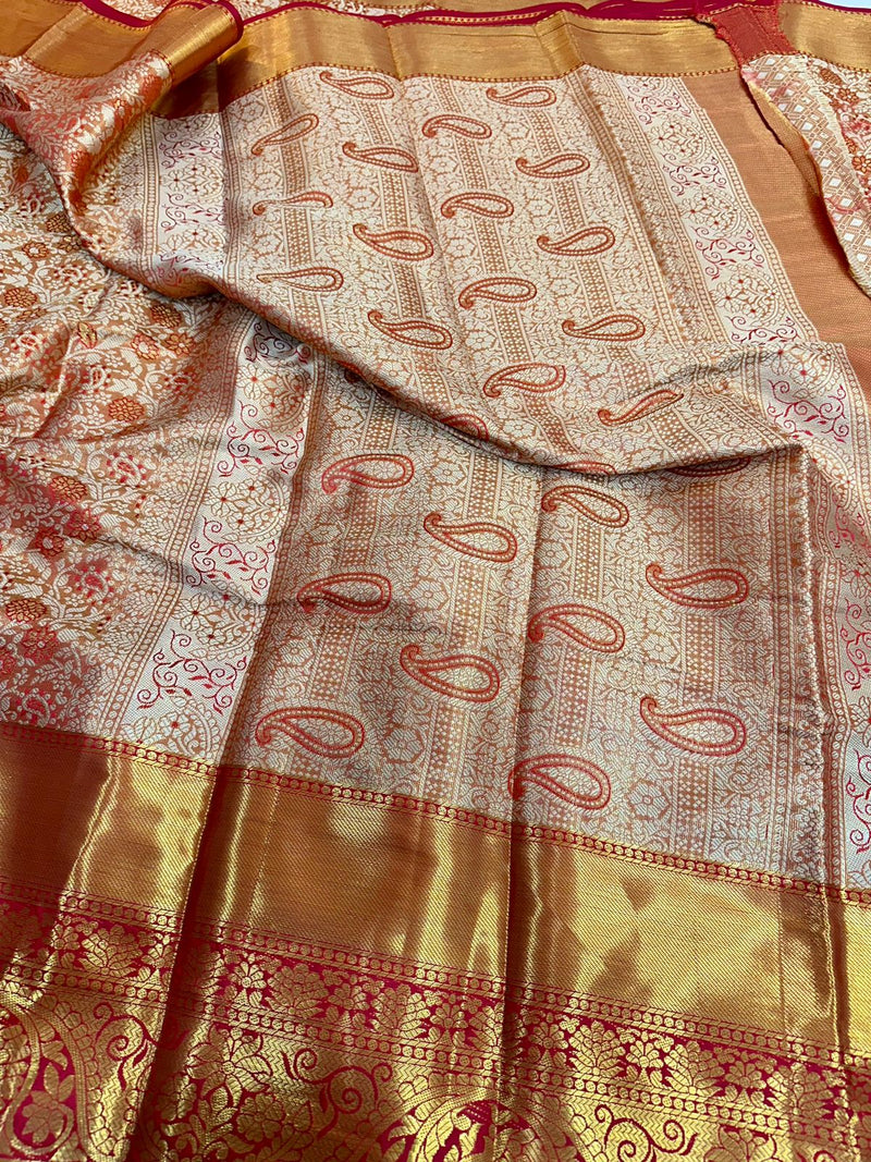 Orange Kanjeevaram Tissue Silk Meenakari Banarasi Saree