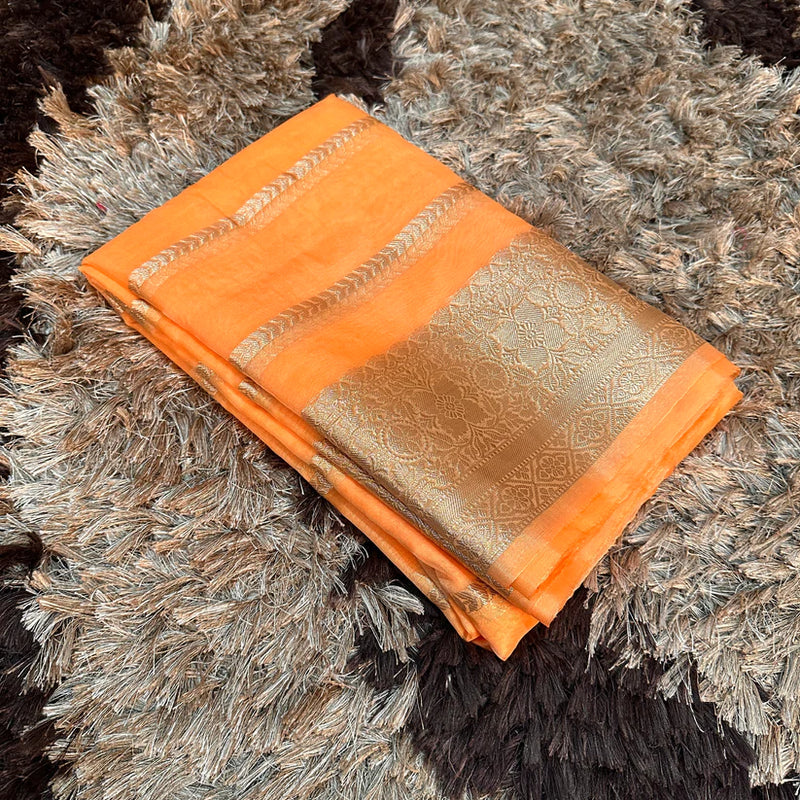 Orange Organza Silk Zari Woven Banarasi Saree