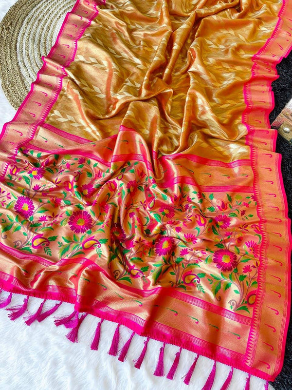 Orange Paithani Tissue Silk Saree