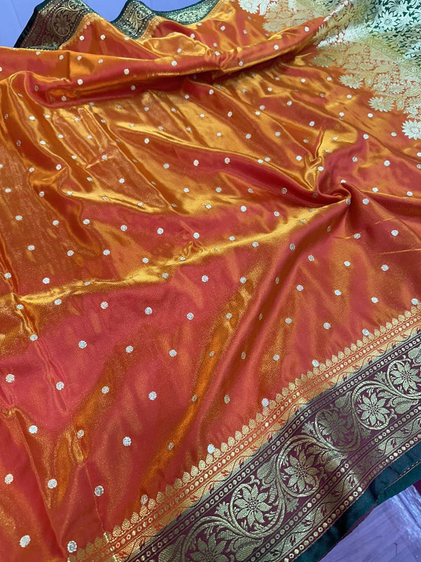 Orange Satin Silk Embroidered Saree