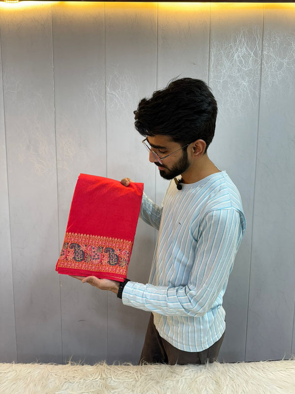 Orange Warm Silk Alfi Meenakari Woven Banarasi Saree