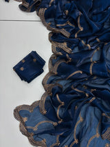 Oxford Blue Shimmery Tissue Silk Saree