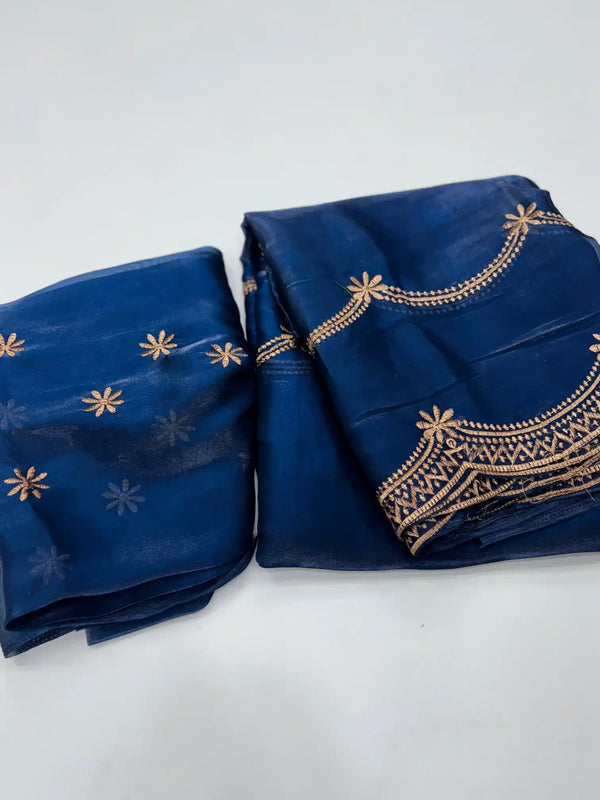 Oxford Blue Shimmery Tissue Silk Saree