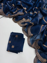 Oxford Blue Shimmery Tissue Silk Saree