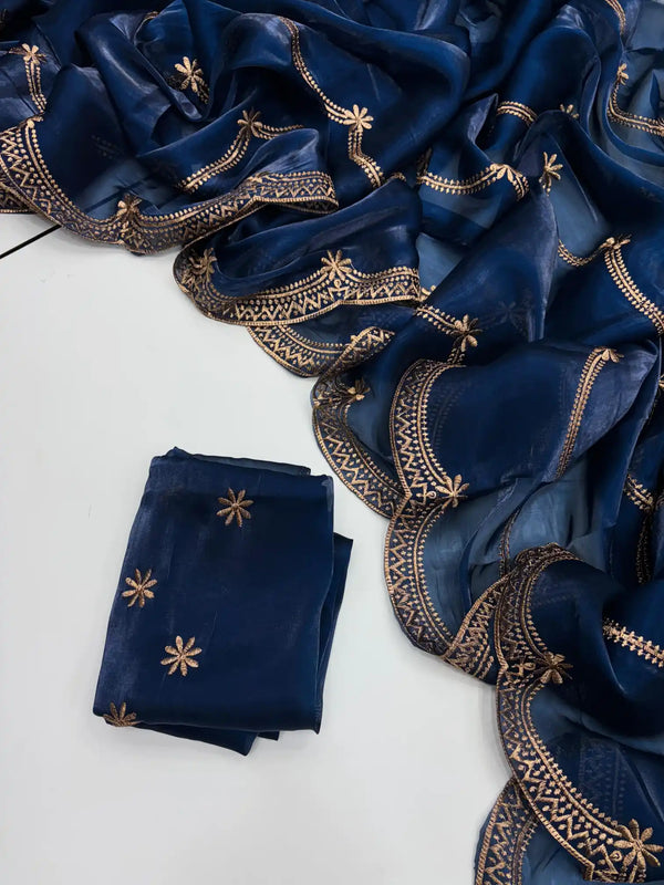 Oxford Blue Shimmery Tissue Silk Saree