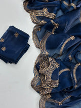 Oxford Blue Shimmery Tissue Silk Saree
