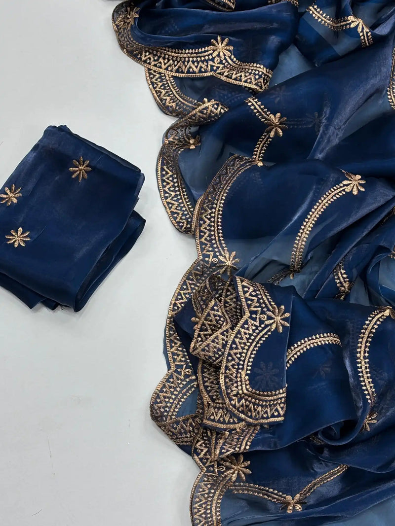 Oxford Blue Shimmery Tissue Silk Saree