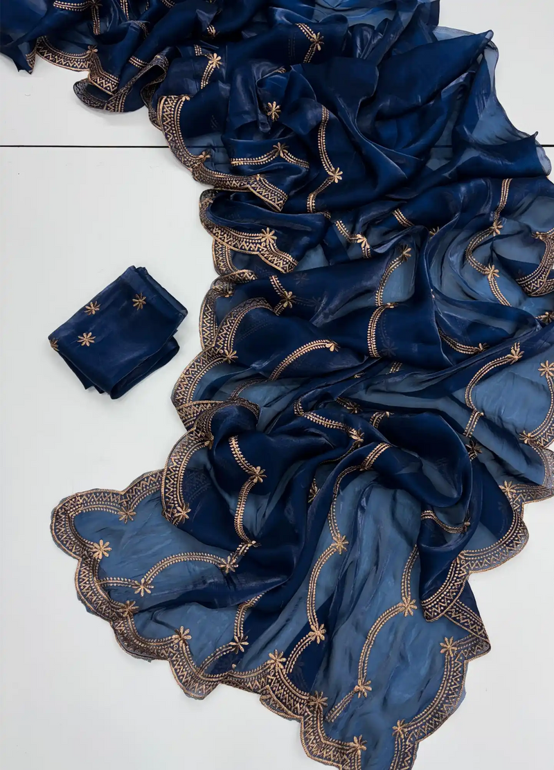Oxford Blue Shimmery Tissue Silk Saree