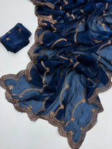 Oxford Blue Shimmery Tissue Silk Saree
