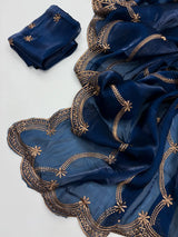 Oxford Blue Shimmery Tissue Silk Saree