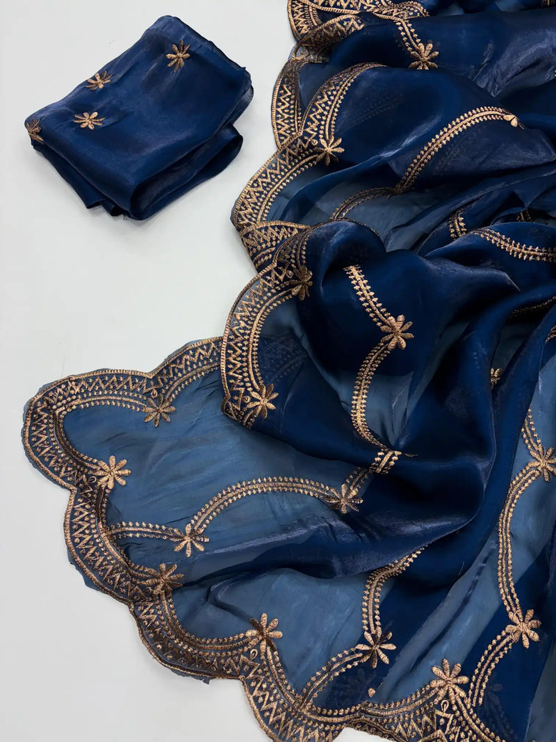 Oxford Blue Shimmery Tissue Silk Saree