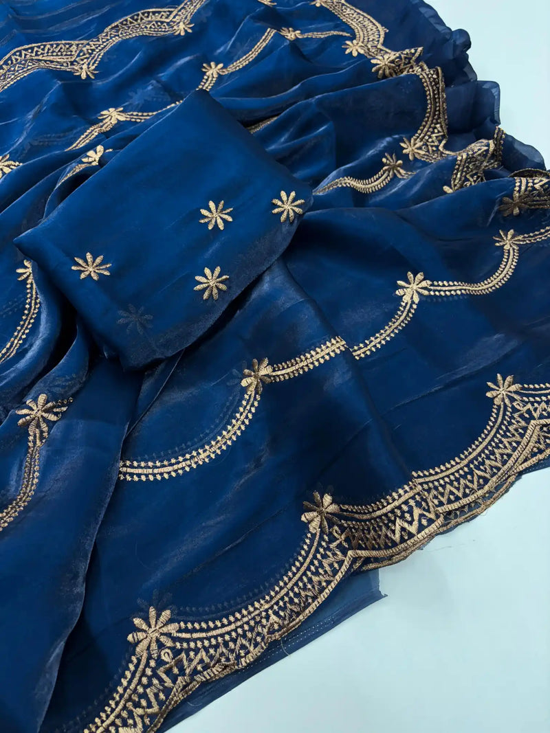 Oxford Blue Shimmery Tissue Silk Saree