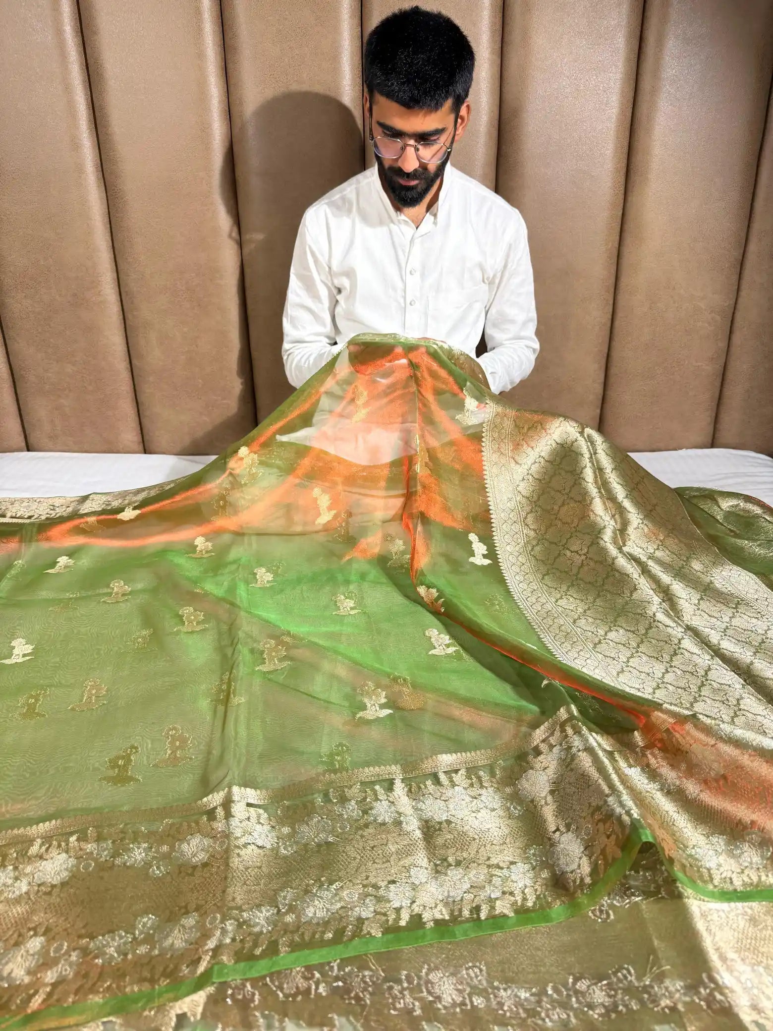 Parrot Green Pure Tissue Silk Heritage Banarasi Saree