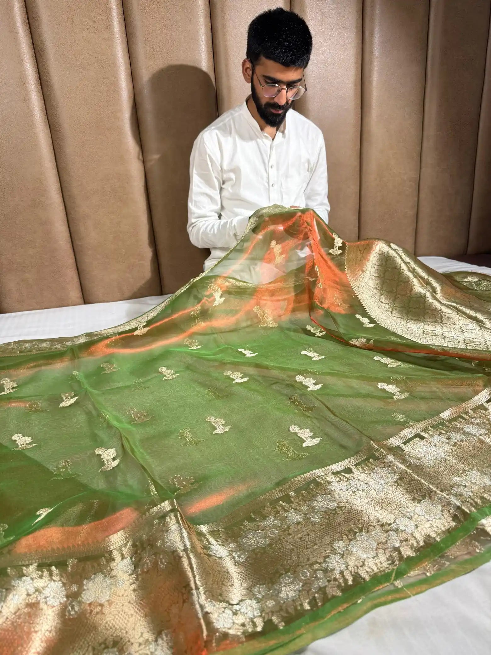 Parrot Green Pure Tissue Silk Heritage Banarasi Saree