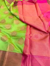 Parrot Green Soft Cotton Silk Banarasi Saree