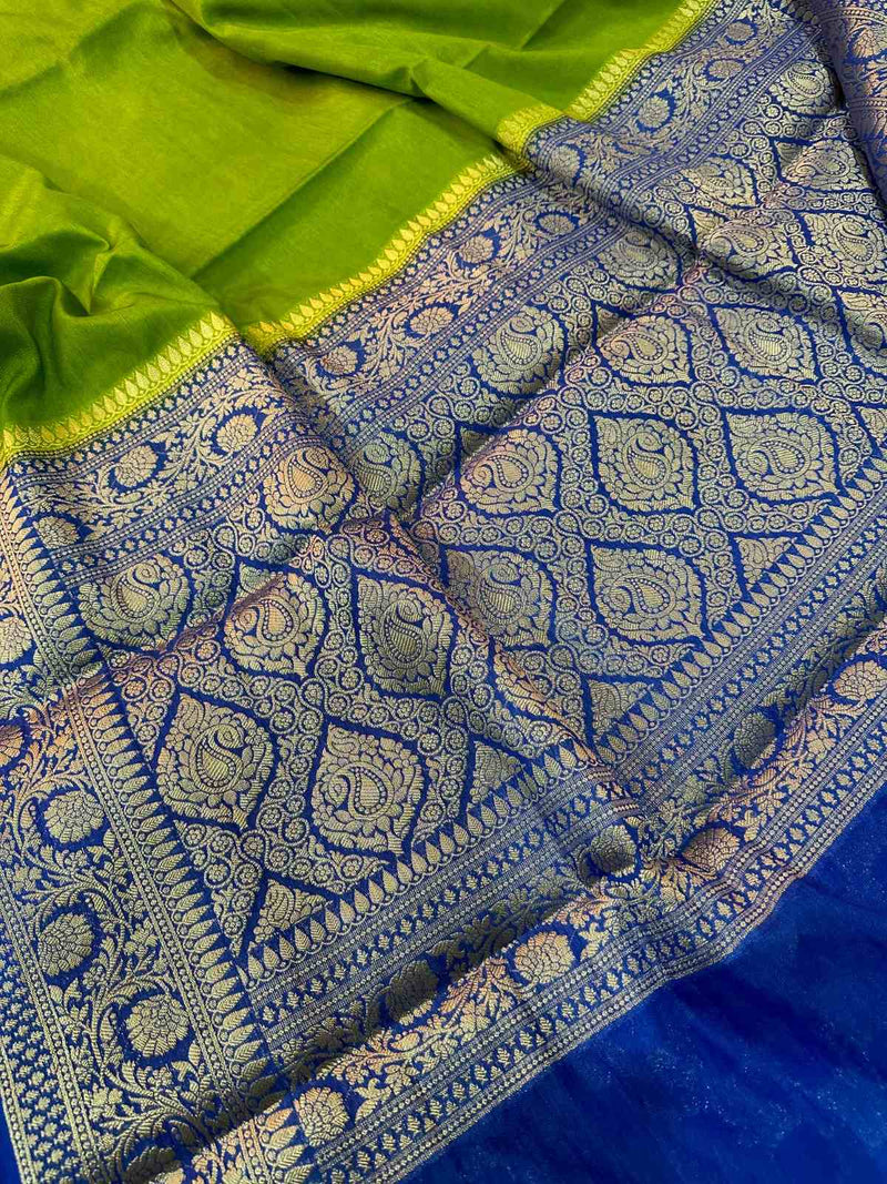 Parrot Green Mysore Silk Banarasi Saree