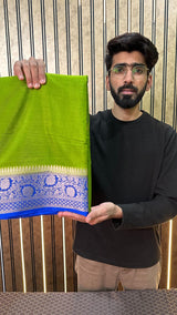 Parrot Green Mysore Silk Banarasi Saree