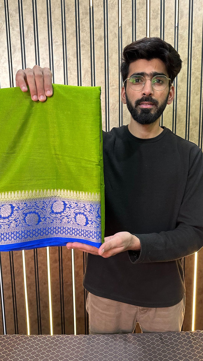 Parrot Green Mysore Silk Banarasi Saree