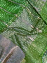 Parrot Green Organza Silk Banarasi Saree