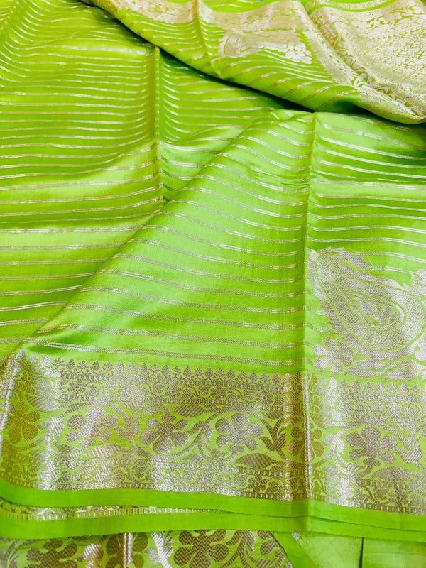 Parrot Green Pure Chiniya Silk Banarasi Saree