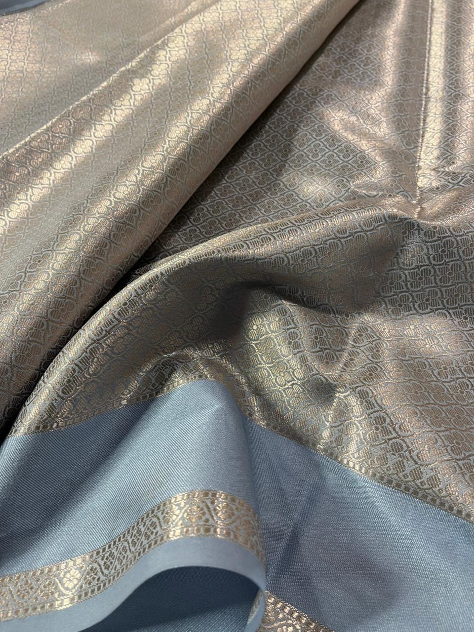 Pastel Blue Chiniya Silk Flower Buta Banarasi Saree