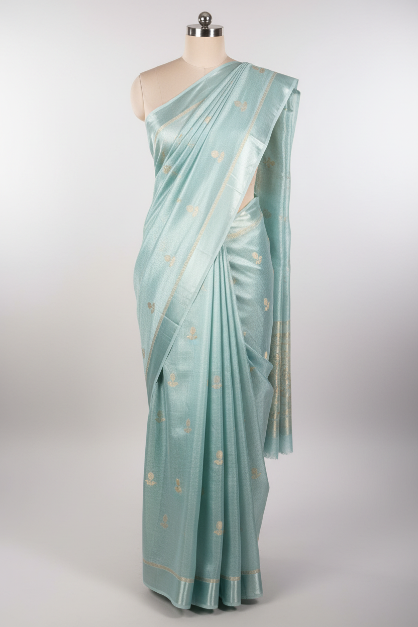 Pastel Blue Extremely Soft Georgette Silk Banarasi Saree