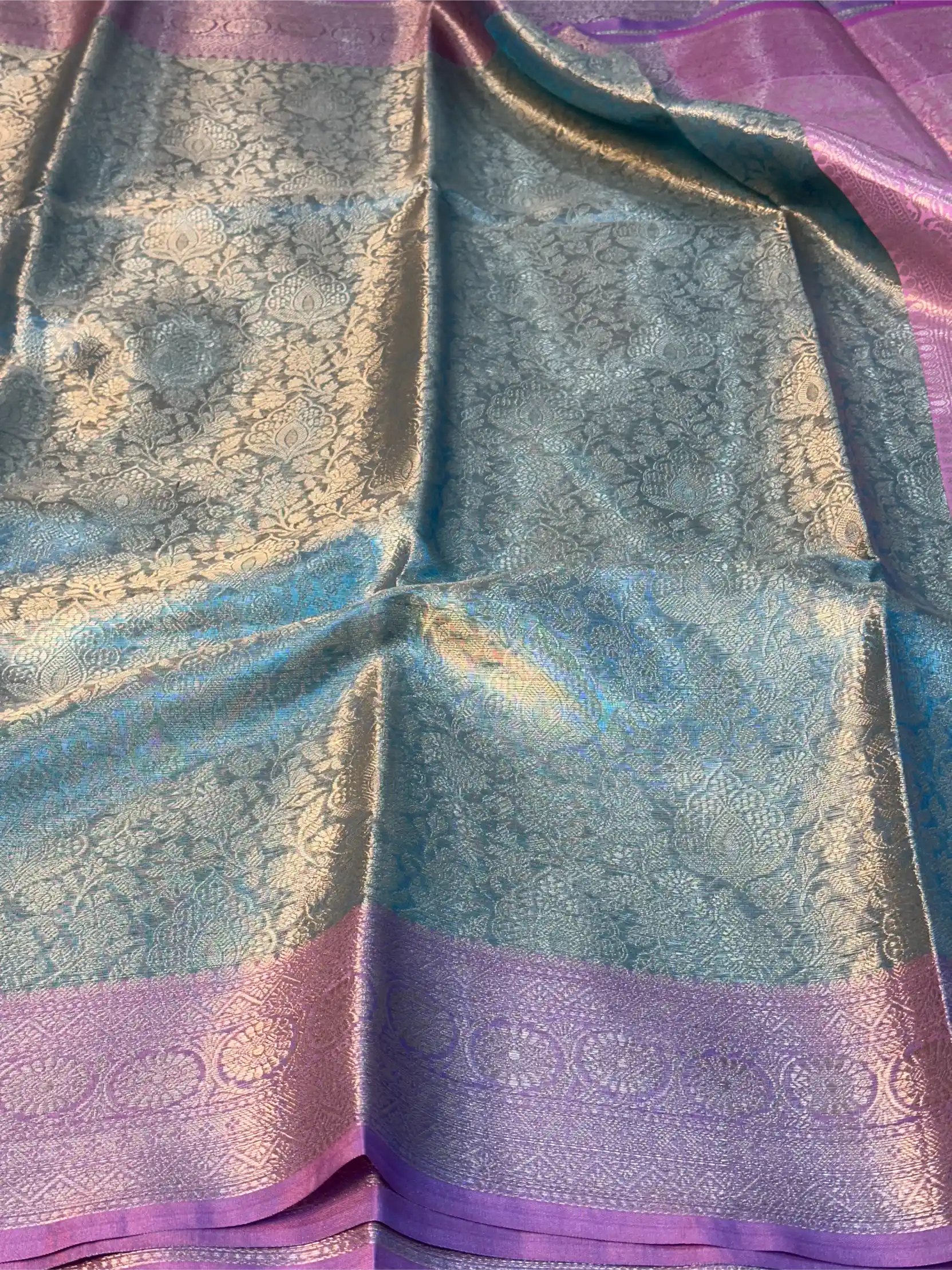 Pastel Firozi Tissue Silk Kanjivaram Embossed Banarasi Saree