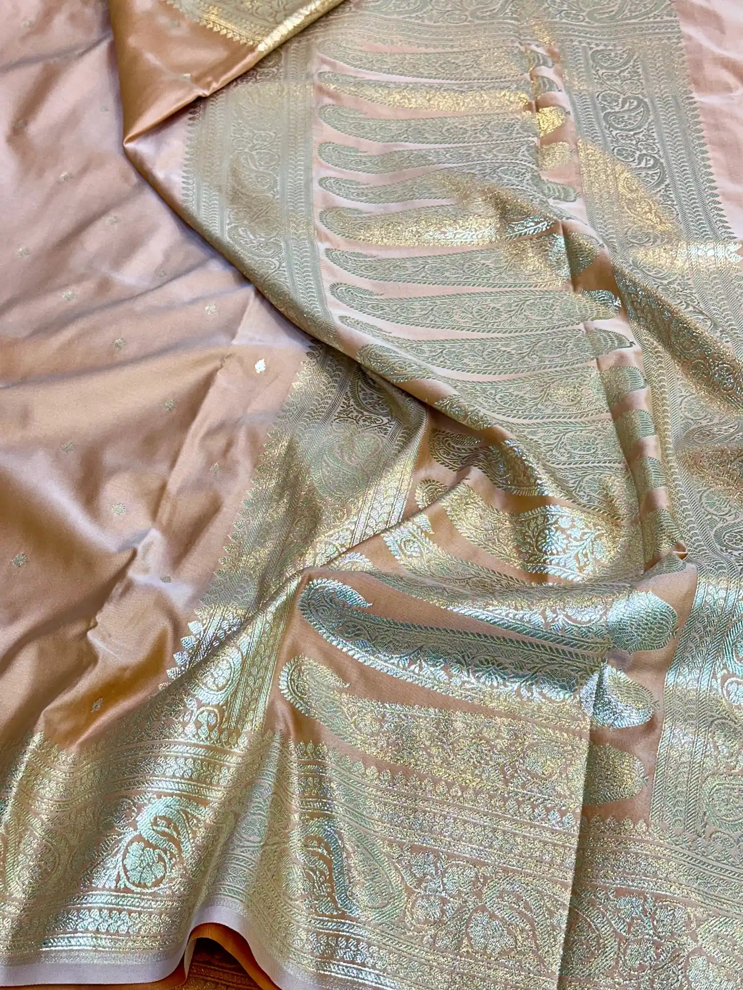 Pastel Peach Premium Mashru Katan Silk Banarasi Saree