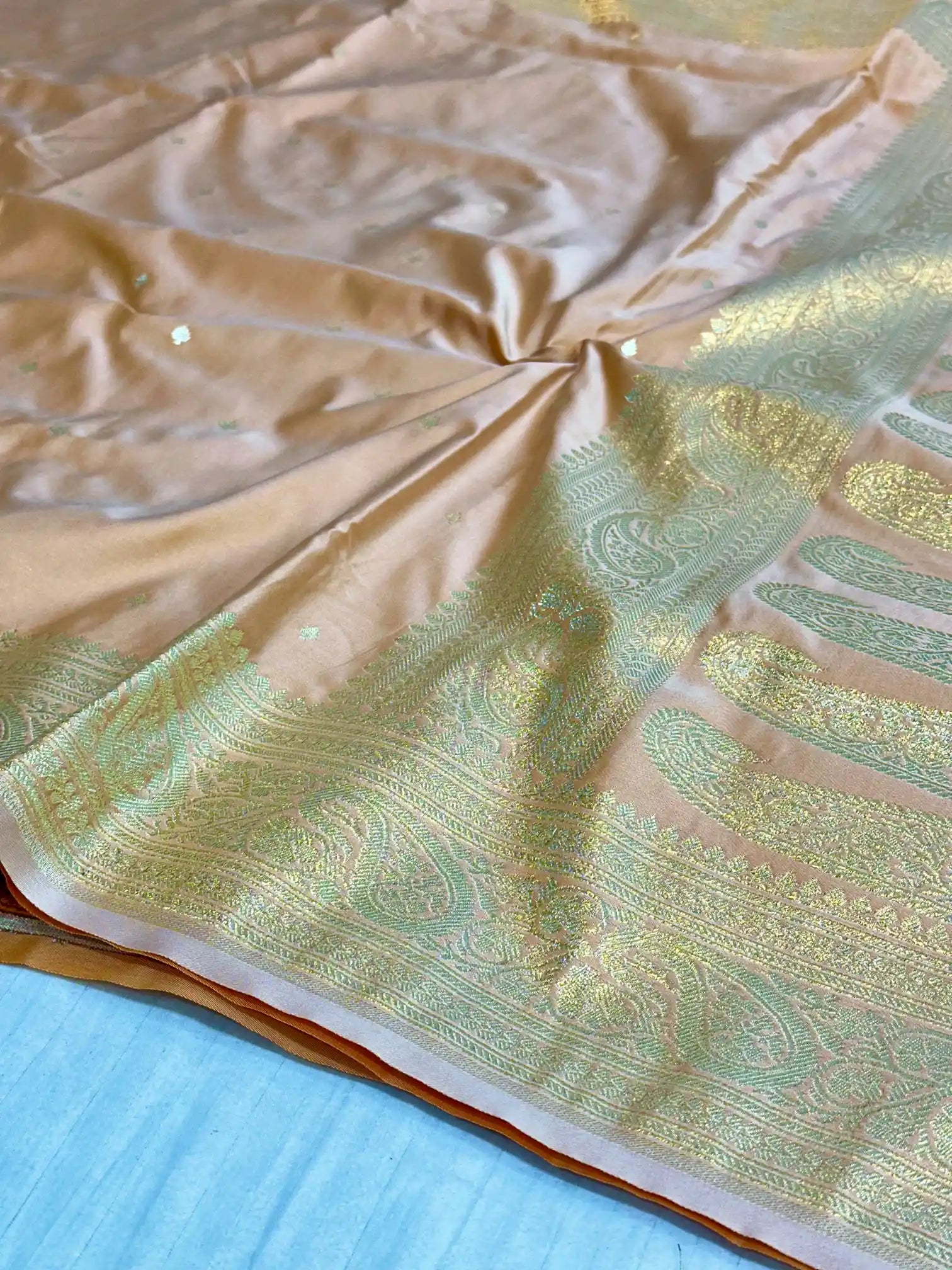 Pastel Peach Premium Mashru Katan Silk Banarasi Saree