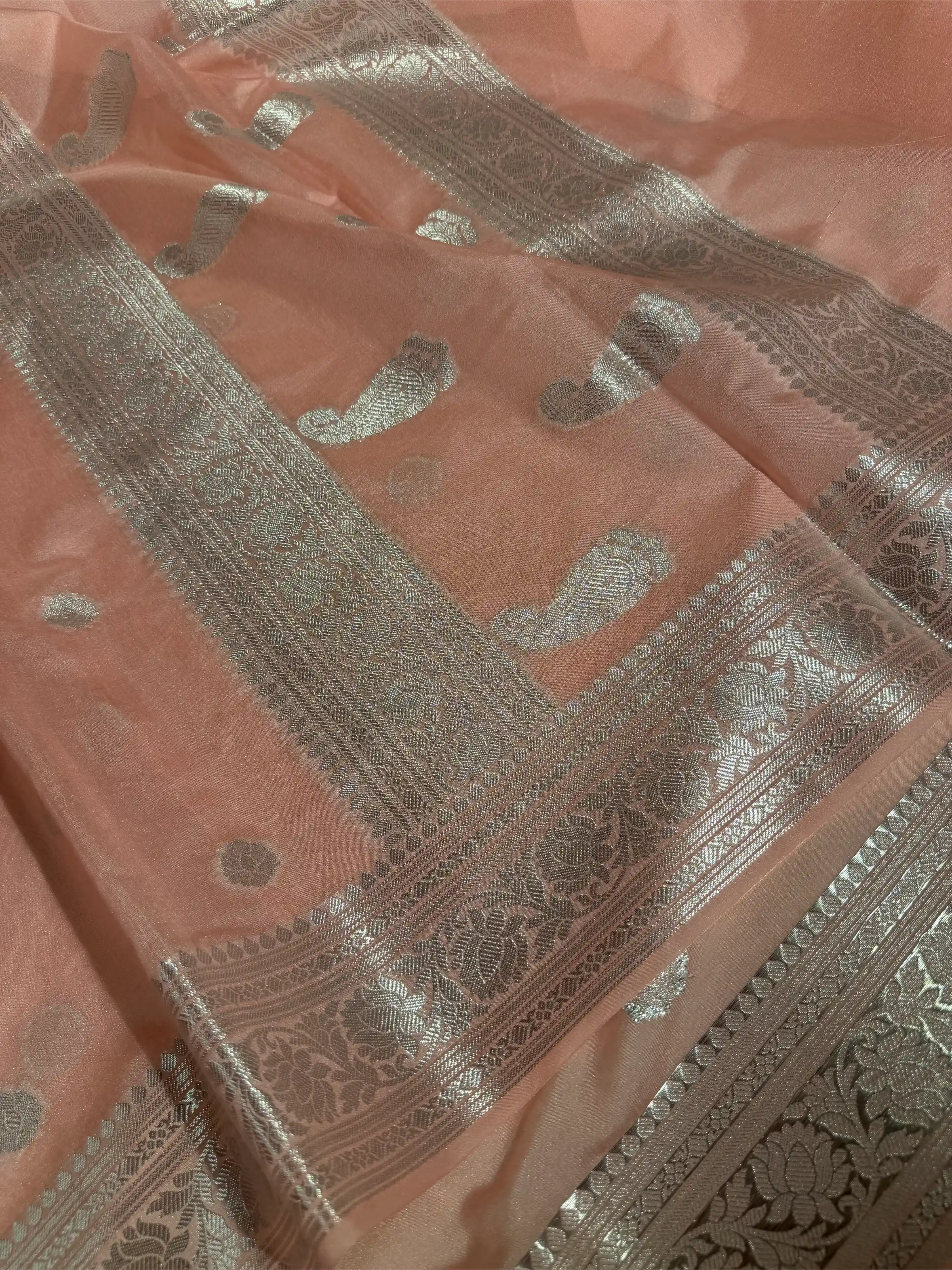 Pastel Pink Soft Georgette Khaddi Buti Banarasi Saree
