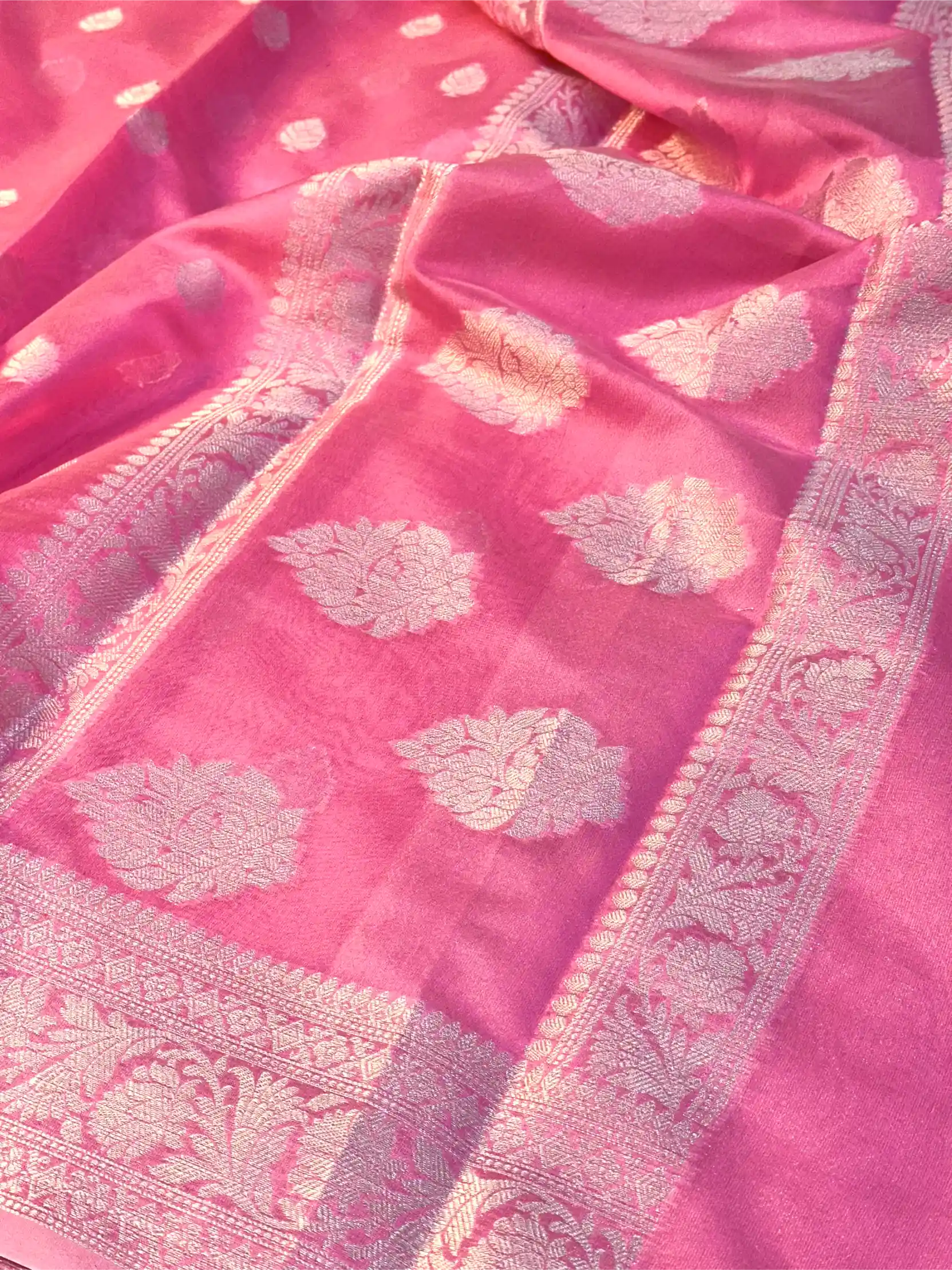 Pastel Pink Soft Silk Khaddi Buti Banarasi Saree