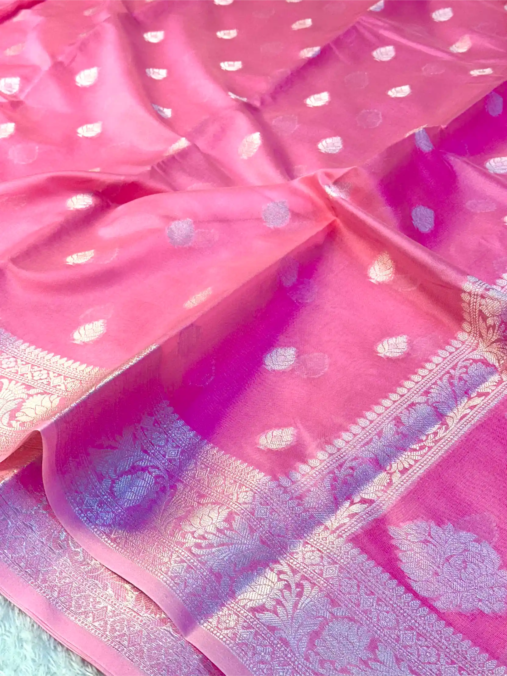 Pastel Pink Soft Silk Khaddi Buti Banarasi Saree