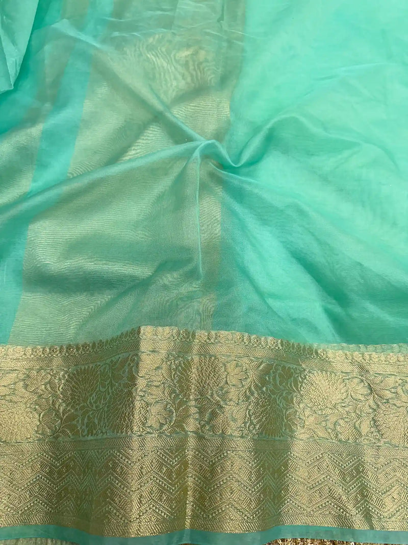 Pastel Sea Green Shade Organza Silk Designer Saree