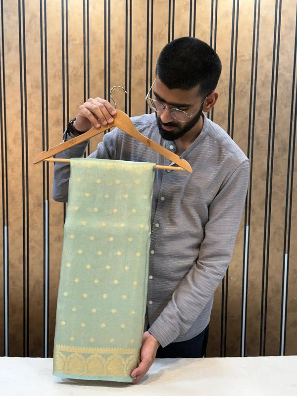 Pastel Sea Green Soft Tissue Silk Banarasi Saree with Traditional Heritage Weave