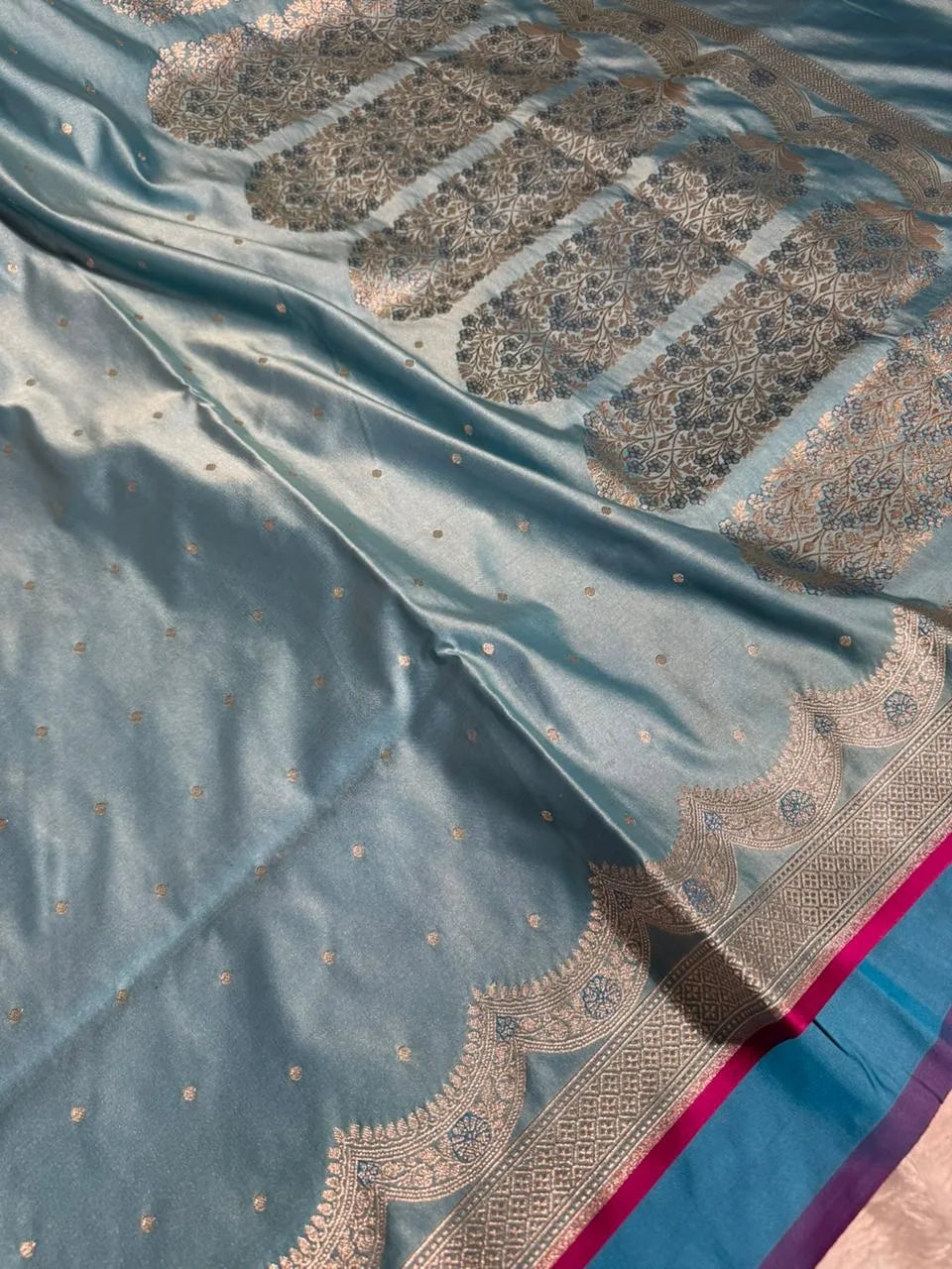 Pastel Sky Blue Mashru Katan Silk Buta Work Banarasi Saree