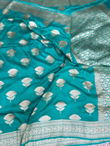 Pastel Green Buta Motifs Munga Silk Saree