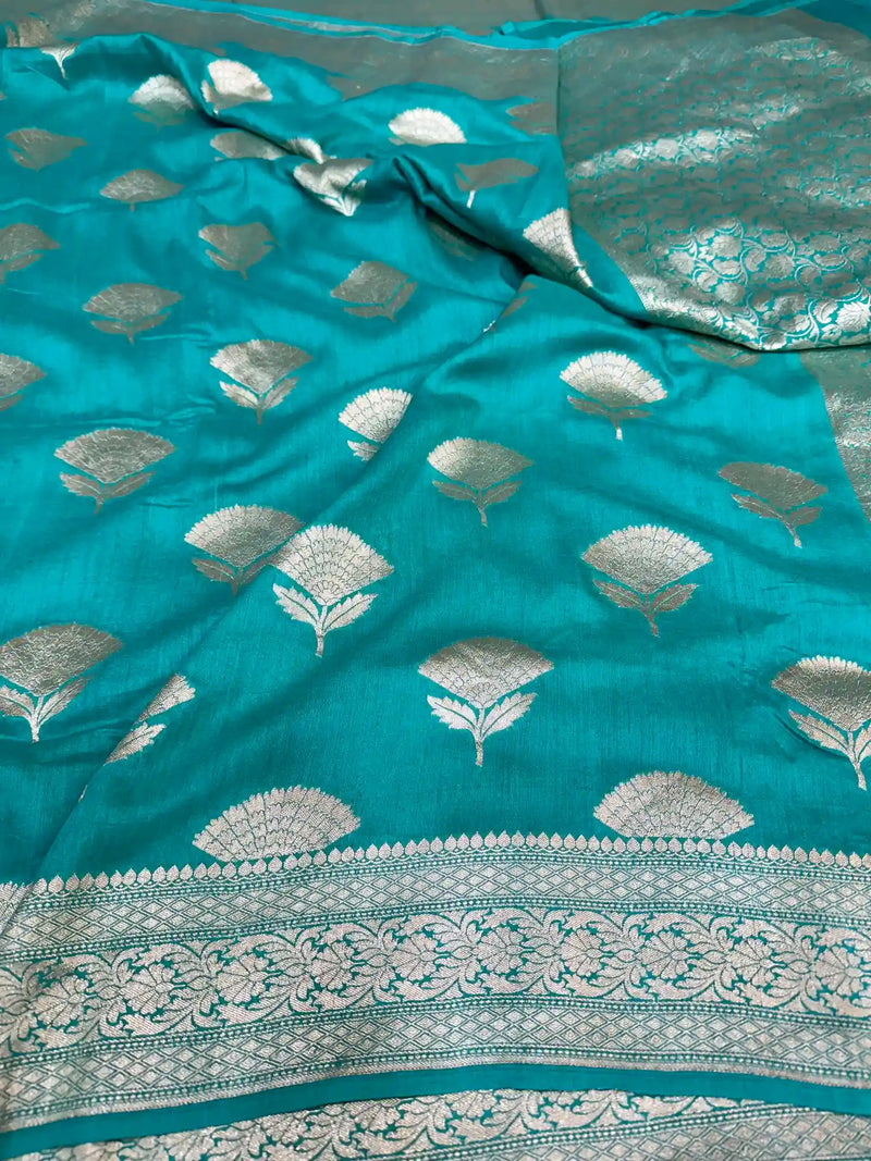 Pastel Green Buta Motifs Munga Silk Saree