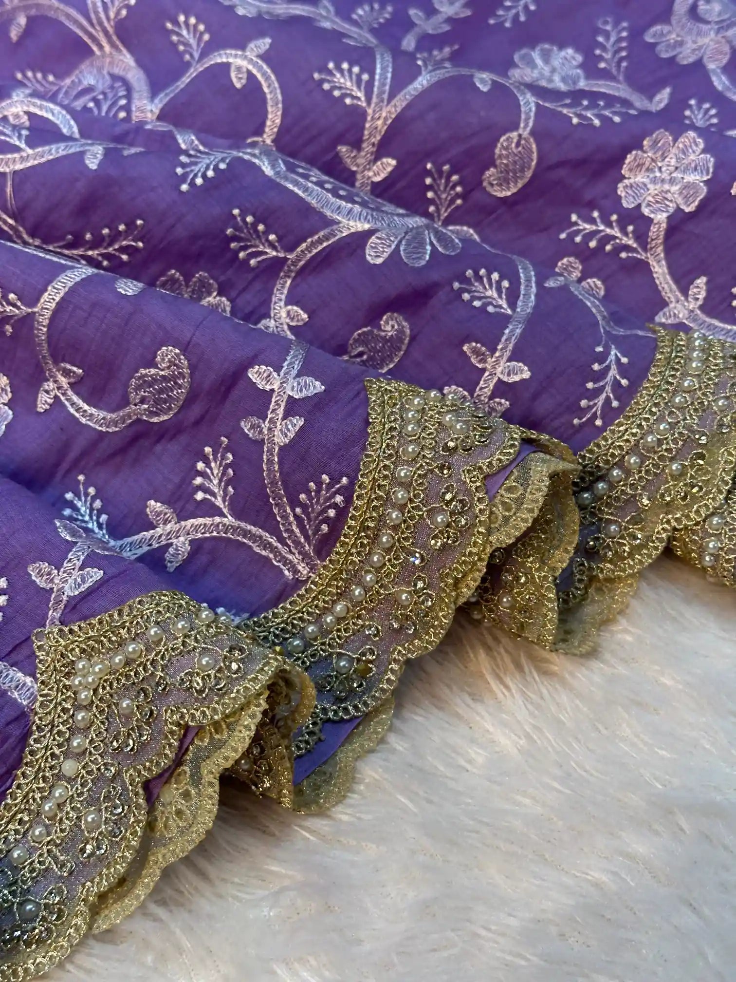 Pastel Lavender Pure Mul Chanderi Chikankari Embroidery Work Saree