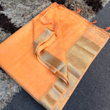 Pastel Orange Organza Silk Banarasi Saree