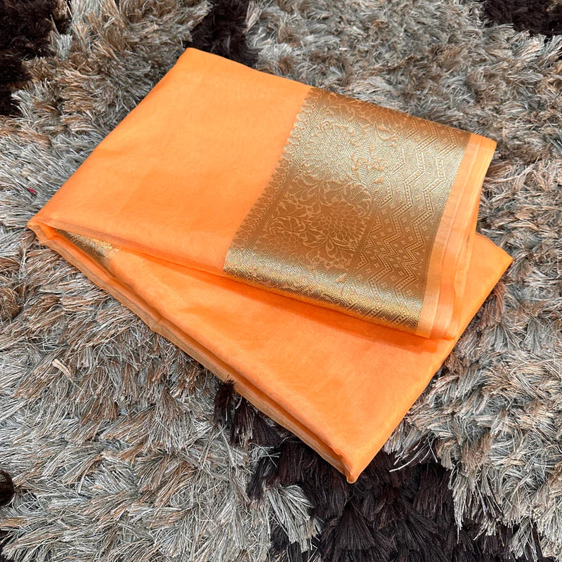 Pastel Orange Organza Silk Banarasi Saree